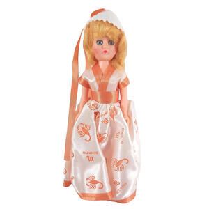 Vintage 8" Sleepy Eye Doll Wearing  Orange Dress Scorpio Zodiac Astrology